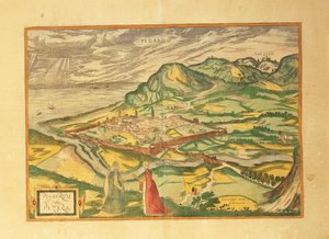 Mapa Pesara z druhé světové války od Georga Brauna od Georg Braun and Hogenberg Franz