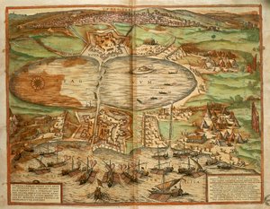 Mapa Tunisu, Tunisko, z města světa od Georga Brauna a Franze Hogenberga, rytina od Georg Braun and Hogenberg Franz