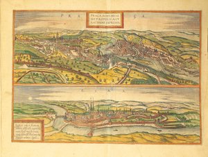 Praha a Cheb, Eger z Civitates Orbis Terrarum od Georga Brauna od Georg Braun and Hogenberg Franz