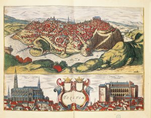 Španělsko, Toledo, město Toledo z Civitates Orbis Terrarum od Georga Brauna a Franze Hogenberga, rytina od Georg Braun and Hogenberg Franz