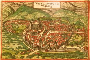 Wissembourg, Bílý zámek, Alsasko od Georg and Hogenberg Franz (1535 90) Braun