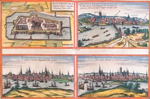 Wittenberg, Frankfurt, Wismar, Rostock, Německo od Georg and Hogenberg Franz (1535 90) Braun