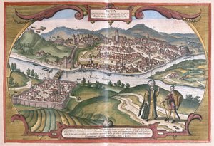 Budapešť, Maďarsko (rytina od Georg Braun and Hogenberg Franz