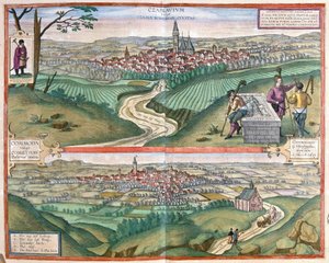 Čáslav (Boheme) a Chomutov, Česká republika (rytina od Georg Braun and Hogenberg Franz