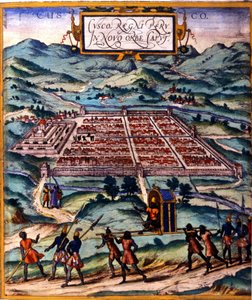 Cuzco, hlavní centrum incké civilizace. Atlas de Braun & Hogenberg od Georg Braun and Hogenberg Franz