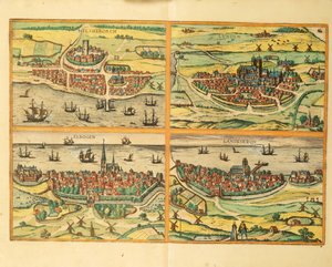 Helsingborg, Lund, Malmo, Elbogen a Landskrona, z Kolína nad Rýnem od Georg Braun and Hogenberg Franz
