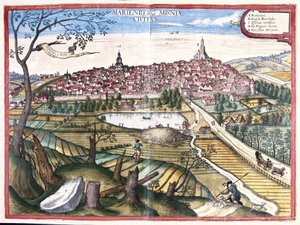 Marienberg, Sasko, Německo (rytina od Georg Braun and Hogenberg Franz