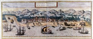 Pohled na Kozhikode nebo Calicut v Indii z atlasu "Civitates Orbis Terrarum" od Braun & Hogenberg od Georg Braun and Hogenberg Franz