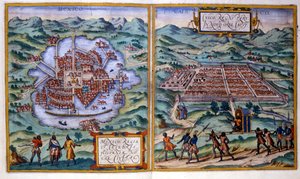 Pohled na Mexico City (Mexiko) a Cuzco (Peru). Atlas Braun & Hogenberg od Georg Braun and Hogenberg Franz