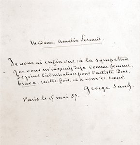 Dopis George Sandové (Aurore Dupin, Baronne Dudevant) (1804-1876) madame Amalia Ferraris, Paříž 19. března