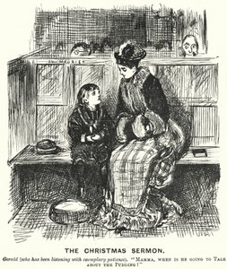 Punč karikatura: Vánoční kázání (rytina) od George (after) Du Maurier