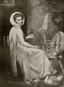 Lady Hamilton jako The Spinster, vyrytý Thomasem Cheesmanem, z „The Print-Collector