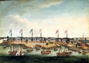 Hongové v Kantonu, před rokem 1820 (olej na slonovině) od George (follower of) Chinnery