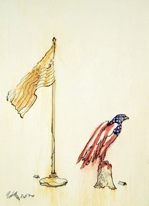 American Eagle získává zbarvení americké vlajky, 1985 (pero a barva na palubě) od George Adamson