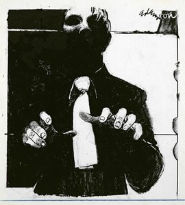 Ilustrace pro ošetřování slepého pacienta článek v Nursing Times, publikovaný 30. října 1975 (inkoust na acetátu) od George Adamson