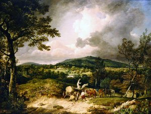 The Wood Gatherers s výhledem na Siddon Hill, Highclere Park v dálce