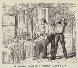 Ranní toaleta ve spacím voze Pullman od George Augustus Sala