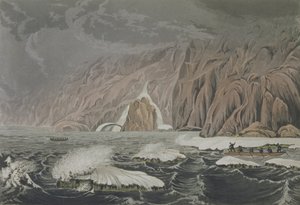 Expedice k mysu Barrow, 25. července 1821, z knihy Sir John Franklin (1786-1847) Narrative of a Journey to the Shores of the Polar Sea in the Years 1819-22, vyryté Edwardem Findenem (1791-1857) pu