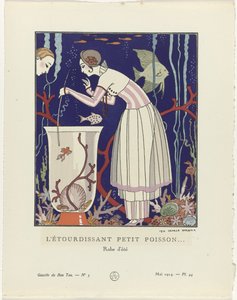 Gazette du Bon Ton, 1914 – č. 5, Pl. 44: Ohromující rybička (...) / Letní šaty (název na objektu) od George Barbier