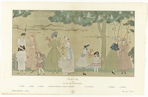 Gazette du Bon Ton, léto 1915 - č. 8-9, Pl. 3: Vichy (II) / nebo / Le Jeu des Marionnettes (název na objektu) od George Barbier