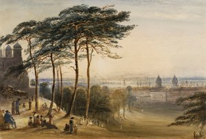 Greenwich z kopce Observatory Hill, asi 1850 (akvarel) od George Bryant Campion