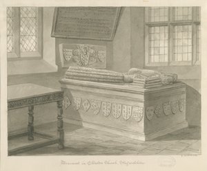 Ellastone Church - Památník sira Johna Fleetwooda: sépiová kresba, 1841