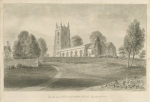 Ellastone Church: sépiová kresba, 1841