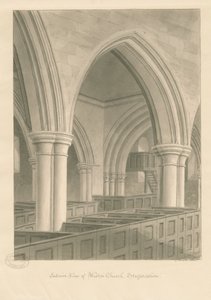 Interiér kostela Weston-on-Trent: sépiová kresba, 1841