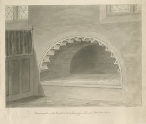Penkridge Church - Monument in South Wall: sépiová kresba, 1841