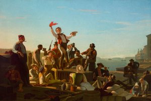 Jolly Flatboatmen v přístavu od George Caleb Bingham