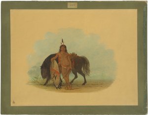 Cheyenne Warrior odpočívá jeho koně od George Catlin