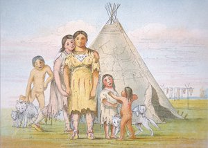 Komančská rodina mimo jejich teepee od George Catlin