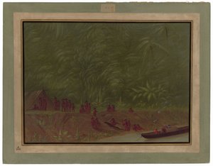 Tábořiště Mura - Náčrt lodi od George Catlin