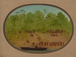 Omagua Village - Náčrt lodi, 18541869. od George Catlin