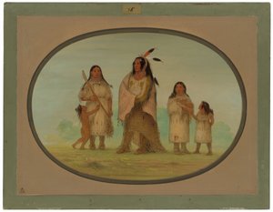Assinneboine Warrior a jeho rodina od George Catlin