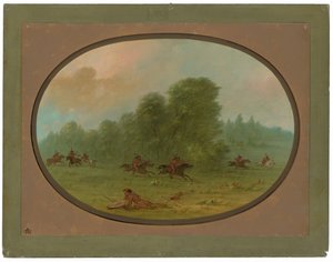 Bitva mezi Jiccarilla Apachees a Camanchees od George Catlin