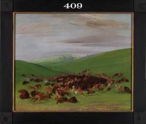 Buffalo Chase, příboj Hidatsů od George Catlin