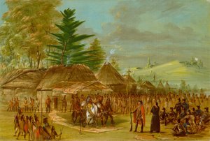 Náčelník indiánů Taensa přijímajících La Salle. 20. března 1682, 18471848. od George Catlin