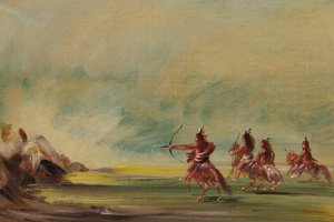 Komančové dávají šípy do Medicine Rock od George Catlin