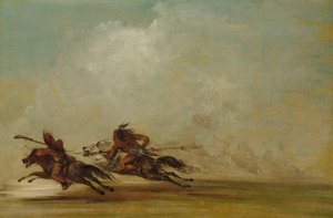 Komančský válečník, který v plné rychlosti lanaří Osageho od George Catlin