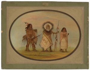 Vraní náčelník, jeho žena a válečník od George Catlin