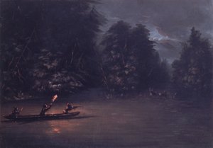 Lov jelenů za svitu pochodně v kánoích Bark, 1846-1848. od George Catlin