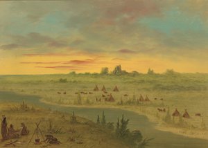 Tábořiště indiánů Pawnee při západu slunce, 18611869. od George Catlin