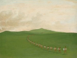 Pěší válečná výprava na pochodu, Horní Missouri od George Catlin