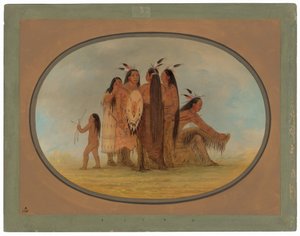 Čtyři mandanští válečníci, dívka a chlapec od George Catlin