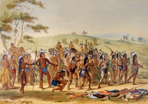 Hra šípů (barevné lito) od George Catlin