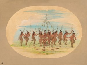 Zelený kukuřičný tanec - Minatarrees, 1861. od George Catlin