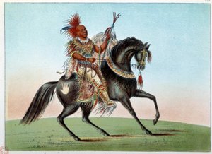 Indiáni Ameriky: Jezdecký portrét indiánského náčelníka z kmene Sasko a Lišky. Ilustrace George Catlin (1794-1872) od George Catlin