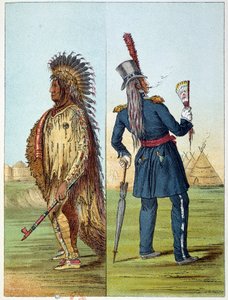 Indiáni z Ameriky: indický veterinář assiniboine v armádě v kapsách dvě láhve whisky. Ilustrace George Catlin (1794-1872) od George Catlin