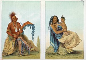 Indiáni Ameriky: Portrét vůdce Osage volá Clermont se svou ženou a synem. Ilustrace George Catlin (1794-1872) od George Catlin